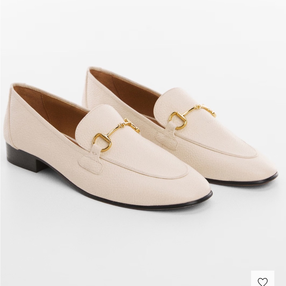 Mango leather cream loafers with gold buckle